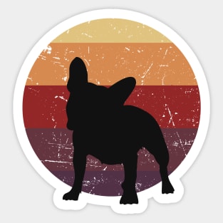 Silhouette of cute french bulldog with colored sunset, vintage style, frenchie mon, frenchie dad, frenchie on vintage sunset Sticker